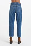 Eliza Cropped Orta Mavi  Yüksek Bel Straight Fit Düğmeli Jean Pantolon C 4518-053