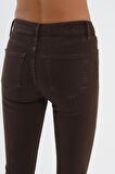 Judy Kahverengi Dizi Kesik Yüksek Bel Fermuarlı Skinny Fit Jean Pantolon C 4521-107