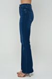 Aurora Koyu Mavi Yüksek Bel Flare Fit Patı Fermuarlı Pantolon Jean C 4528-018