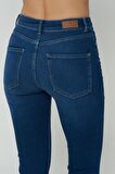 Aurora Koyu Mavi Yüksek Bel Flare Fit Patı Fermuarlı Pantolon Jean C 4528-018