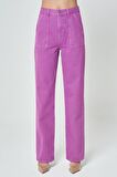 Diana Açık Mor Aplike Cep Detaylı Yüksek Bel Dad Straight Fit Fermuarlı Jean Pantolon C 4517-050