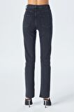 Antrasit Slim Straight Paçası Yırtmaçlı Çapraz Kemerli Jean Pantolon C 4556-011