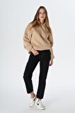 Elıza Cropped Koyu Mavi Straight Fit Fermuarlı Jean Pantolon C 4518-076