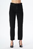 Elıza Cropped Siyah Yıkamalı Paçası Kesikli Straight Fit Fermuarlı Jean Pantolon C 4518-079