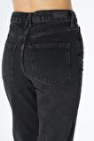Elıza Cropped Siyah Yıkamalı Paçası Kesikli Straight Fit Fermuarlı Jean Pantolon C 4518-079