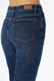 Elıza Cropped Koyu Mavi Straight Fit Fermuarlı Jean Pantolon C 4518-075