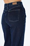 Diana Koyu Mavi Aplike Cep Detaylı Yüksek Bel Dad Straight Fit Fermuarlı Jean Pantolon C 4517-063