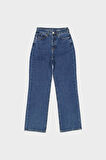 Weslie Koyu Mavi Yüksek Bel  Patı Düğmeli Wideleg Fit Jean Pantolon C 4530-048