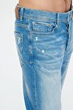 Julian Açık Mavi Yıpratmalı Tapered Düğmeli Jean Pantolon E 4401-018