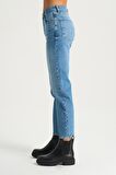 Sydney Açık Mavi Yüksek Bel Patı Düğmeli Slim Straight Jean Pantolon C 4529-046