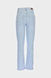 Buz Mavi Yüksek Bel Slim Fit Yıpratmalı Patı Düğmeli Jean Pantolon C 4521-190