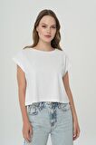 Beyaz Oversize Kısa Kollu T-Shirt 56105-008