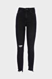 Judy Antrasit Yüksek Bel Patı Fermuarlı Dizi Yırtıklı Skinny Curve Jean Pantolon C 4521-207