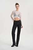 Antrasit Yüksek Bel Patı Fermuarlı Vintage Straight Fit Jean Pantolon C 4931-005
