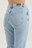 Buz Mavisi Yüksek Bel Patı Fermuarlı Vintage Straight Fit Jean Pantolon C 4931-006
