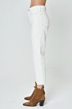 Eliza Cropped Ekru Paçası Kesik Yüksek Bel Straight Fit Fermuarlı Jean Pantolon C 4518-064