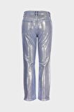 Sydney Gümüş Komple Varak Baskılı Yüksek Bel Patı Düğmeli Slim Straight Jean Pantolon C 4529-071