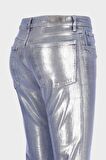 Sydney Gümüş Komple Varak Baskılı Yüksek Bel Patı Düğmeli Slim Straight Jean Pantolon C 4529-071