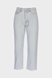  Eliza Cropped Buz Mavi Paçası Kesik Yüksek Bel Straight Fit Düğmeli Jean Pantolon C 4518-091