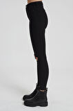 JUDY Siyah Yüksek Bel Dizi Kesikli Skinny Fit Jean Pantolon C 4521-012