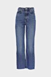 Eliza Cropped Orta Mavi Yüksek Bel Straight Fit Fermuarlı Jean Pantolon C 4518-099