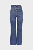 Eliza Cropped Orta Mavi Yüksek Bel Straight Fit Fermuarlı Jean Pantolon C 4518-099