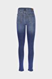 Judy Orta Mavi Yüksek Bel Yıpratmalı Fermuarlı Skinny Fit Jean Pantolon C 4521-226