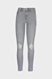 Judy Gri Yüksek Bel Yıpratmalı Patı Fermuarlı Skinny Fit Jean Pantolon C 4521-238