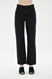 Diana Antrasit Yüksek Bel Patı Fermuarlı Paçası Kesikli Dad Straight Fit Jean Pantolon C 4517-102