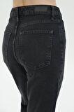 Diana Antrasit Yüksek Bel Patı Fermuarlı Paçası Kesikli Dad Straight Fit Jean Pantolon C 4517-102