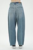Açık Mavi Tintli Yüksek Bel Patı Fermuarlı Loose Fit Jean Pantolon C 4809-006