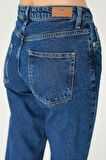 Orta Mavi Yüksek Bel Patı Fermuarlı Slim Fit Jean Pantolon  C 4934-009
