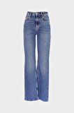 Orta Mavi Yüksek Bel Patı Fermuarlı Vintage Straight Fit Jean Pantolon C 4931-008