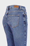 Orta Mavi Yüksek Bel Patı Fermuarlı Vintage Straight Fit Jean Pantolon C 4931-008