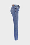 Orta Mavi Yüksek Bel Patı Fermuarlı Vintage Straight Fit Jean Pantolon C 4931-008