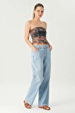 Açık Mavi Normal Bel Patı Düğmeli Loose Fit Jean Pantolon C 4809-007