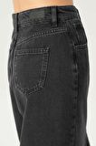Antrasit Normal Bel  Patı Fermuarlı Yırtmaçlı Maxi Jean Etek C 4532-049