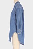 Açık Mavi Uzun Kol Patı Düğmeli Oversize Jean Gömlek C 4538-231
