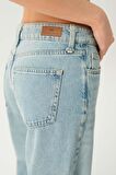 Açık Mavi Normal Bel Patı Düğmeli Dizi Kesikli Loose Fit Jean Pantolon C 4934-016