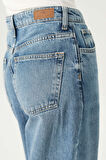 Orta Mavi Yüksek Bel Patı Fermuarlı Loose Jean Pantolon C 4934-017