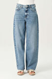 Orta Mavi Yüksek Bel Patı Fermuarlı Loose Jean Pantolon C 4934-017