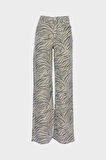 Weslie Zebra Desenli Yüksek Bel Fermuarlı Wideleg Jean Pantolon C 4530-216