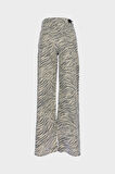 Weslie Zebra Desenli Yüksek Bel Fermuarlı Wideleg Jean Pantolon C 4530-216