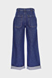 Weslie Koyu Mavi Yüksek Bel Patı Düğmeli Crop Wideleg Jean Pantolon C 4530-217