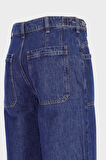 Weslie Koyu Mavi Yüksek Bel Patı Düğmeli Crop Wideleg Jean Pantolon C 4530-217