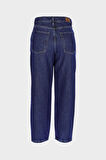 Koyu Mavi Yüksek Bel Barrel Fit Jean Patı Fermuarlı Pantolon C 4934-022