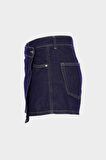 Koyu Mavi Yüksek Bel Jean Şort Etek C 4892-005