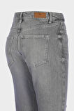 Açık Gri Yüksek Bel Patı Fermuarlı Yıpratmalı Vintage Straight Fit Jean Pantolon C 4931-010