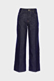 Koyu Mavi Yüksek Bel Patı Fermuarlı Straight Fit Jean Pantolon C 4889-005