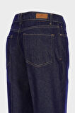 Koyu Mavi Yüksek Bel Patı Fermuarlı Straight Fit Jean Pantolon C 4889-005